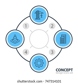 Vector Illustration Of 4 Construction Icons. Editable Pack Of Apartment, Cogwheel, Lifting And Other Elements.