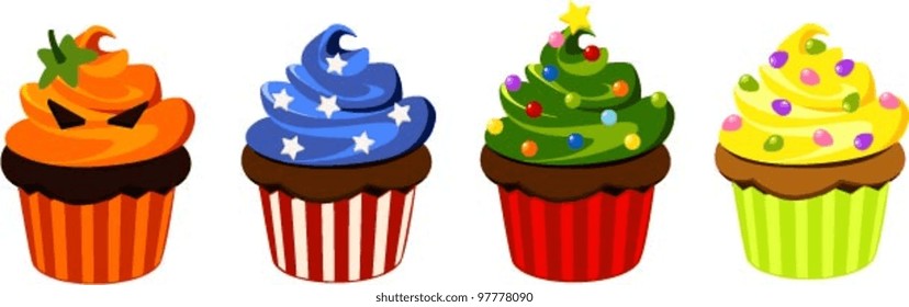 Vector illustration of 4 different holiday muffins.