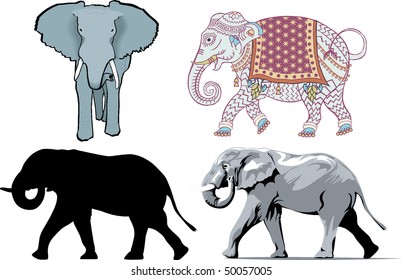 Vector Illustration of 4 different styles of Elephants.