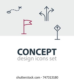 Vector Illustration Of 4 Direction Icons. Editable Pack Of Signpost, Pennant, Path And Other Elements.