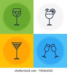 Vector Illustration Of 4 Drinks Icons. Editable Pack Of Celebrate, Champagne, Martini And Other Elements.
