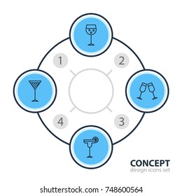 Vector Illustration Of 4 Drinks Icons. Editable Pack Of Champagne, Beverage, Celebrate And Other Elements.