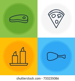 Vector Illustration Of 4 Eating Icons. Editable Pack Of Bacon, Leg, Pepperoni And Other Elements.