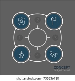 Vector Illustration Of 4 Emergency Icons. Editable Pack Of Ax, Badge, Burn And Other Elements.