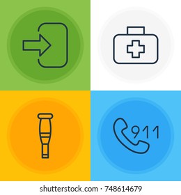 Vector Illustration Of 4 Emergency Icons. Editable Pack Of Medical Case, Door, Spike And Other Elements.