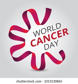 Vector illustration to 4 February - World Cancer Day with awareness red ribbon and text. Can be used for badges, posters or web banners design and other creative projects