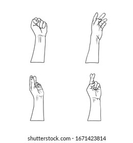 Vektorillustration, Abbildung 4, weibliche Hände. Handgezeichnet, schwarze Umrisse im Doodle-Stil einzeln auf weißem Hintergrund. Für Poster, Drucke, Feminismus Designs.