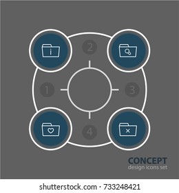 Vector Illustration Of 4 Folder Icons. Editable Pack Of Magnifier, Information, Remove And Other Elements.