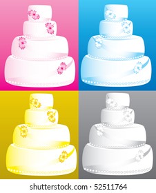 Vector Illustration of 4 four tier wedding cakes.