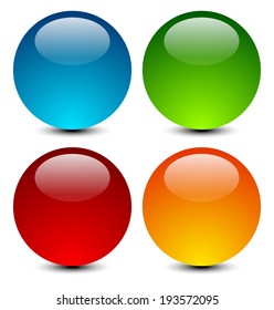 vector illustration of 4 glossy, shiny sphere icons