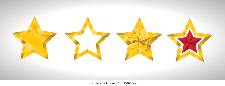 Vector illustration of 4 gold stars christmas new year holiday 3D