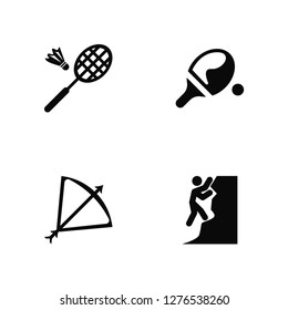 Vector Illustration Of 4 Icons. Editable Pack Badminton, Archery, Table tennis, undefined.