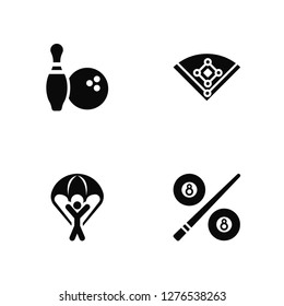 Vector Illustration Of 4 Icons. Editable Pack Bowling, Parachuting, Baseball field, undefined.