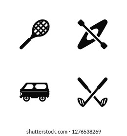 Vector Illustration Of 4 Icons. Editable Pack Tennis racket, Camper, Kayak, undefined.