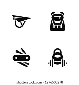 Vector Illustration Of 4 Icons. Editable Pack Hang glider, Multitool, Backpack, undefined.