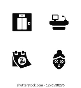 Vector Illustration Of 4 Icons. Editable Pack Elevator, Calendar, Desk, undefined.