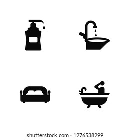 Vector Illustration Of 4 Icons. Editable Pack Lotion, Bed, Faucet, undefined.