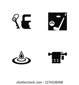 Vector Illustration Of 4 Icons. Editable Pack Key, Water, Golf, undefined.