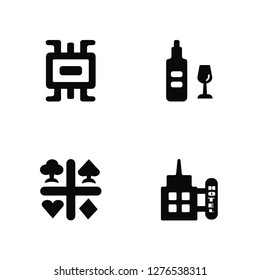 Vector Illustration Of 4 Icons. Editable Pack Chip, Suits, Room service, undefined.
