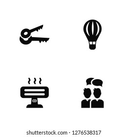 Vector Illustration Of 4 Icons. Editable Pack Key, Heater, Hot air balloon, undefined.