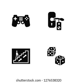 Vector Illustration Of 4 Icons. Editable Pack Gamepad, Go down, Doorknob, undefined.