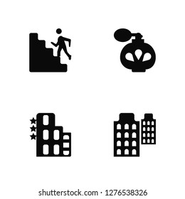 Vector Illustration Of 4 Icons. Editable Pack Stairs, Hotel, Perfume, undefined.
