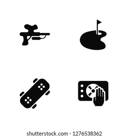 Vector Illustration Of 4 Icons. Editable Pack Paintball, Skateboard, Golf, undefined.