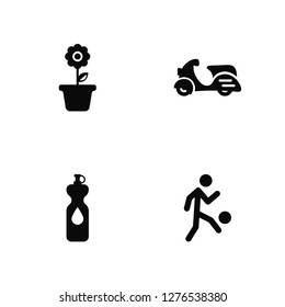 Vector Illustration Of 4 Icons. Editable Pack Gardening, Water bottle, Motorcycle, undefined.