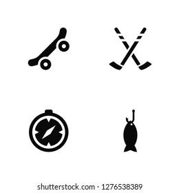 Vector Illustration Of 4 Icons. Editable Pack Skateboarding, Compass, Hockey, undefined.