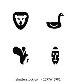 Vector Illustration Of 4 Icons. Editable Pack Lion, Map, Stork, undefined.