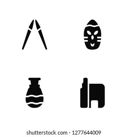 Vector Illustration Of 4 Icons. Editable Pack Spear, Pottery, Mask, undefined.
