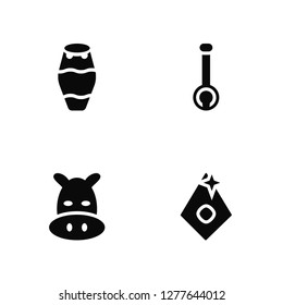 Vector Illustration Of 4 Icons. Editable Pack Conga, Hippopotamus, Banjo, undefined.