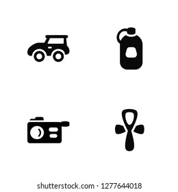 Vector Illustration Of 4 Icons. Editable Pack Car, Photo camera, Canteen, undefined.