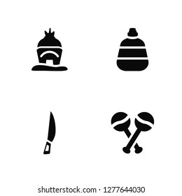 Vector Illustration Of 4 Icons. Editable Pack Hut, Knife, Canteen, undefined.