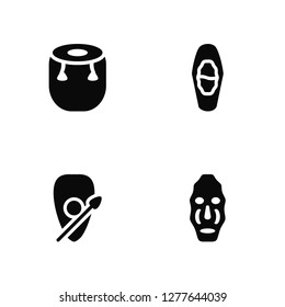 Vector Illustration Of 4 Icons. Editable Pack African drum, Shield, Warrior, undefined.