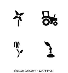 Vector Illustration Of 4 Icons. Editable Pack Pinwheel, Tulip, Tractor, undefined.