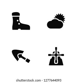 Vector Illustration Of 4 Icons. Editable Pack Boots, Trowel, Sun, undefined.