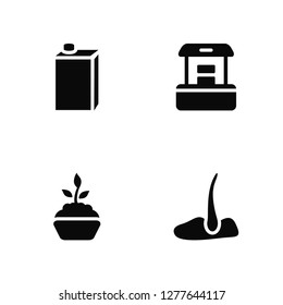 Vector Illustration Of 4 Icons. Editable Pack Milk, Planting, Stall, undefined.