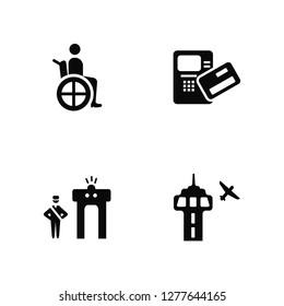 Vector Illustration Of 4 Icons. Editable Pack Disable, Security Control, Airport ATM, undefined.