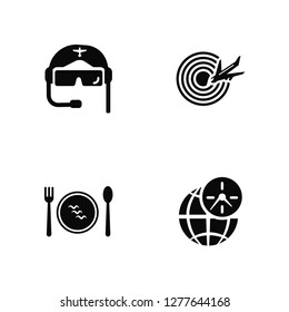 Vector Illustration Of 4 Icons. Editable Pack Pilot Helmet, Clutery for Lunch, Airport Radar, undefined.