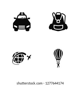 Vector Illustration Of 4 Icons. Editable Pack Airport Taxi, Trip, Big Backpack, undefined.