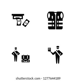 Vector Illustration Of 4 Icons. Editable Pack Dollar Bill From Cash Machine, Luggage Inspection, Lifesaver Best, undefined.