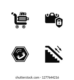 Vector Illustration Of 4 Icons. Editable Pack Luggage Trolley, Telephone, Security, undefined.