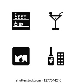 Vector Illustration Of 4 Icons. Editable Pack Bar, Whisky, Cocktail, undefined.