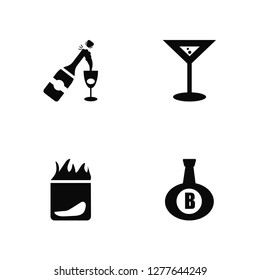 Vector Illustration Of 4 Icons. Editable Pack Champagne, Cocktail, undefined.