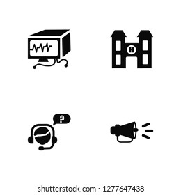 Vector Illustration Of 4 Icons. Editable Pack Ekg monitor, Support, Hospital, undefined.