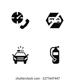 Vector Illustration Of 4 Icons. Editable Pack Call center, Police car, Bus, undefined.