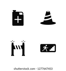 Vector Illustration Of 4 Icons. Editable Pack Jerrycan, Road blockade, Bollard, undefined.