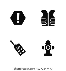 Vector Illustration Of 4 Icons. Editable Pack Warning, Walkie talkie, Life vest, undefined.