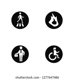Vector Illustration Of 4 Icons. Editable Pack Pedestrian, Working, Fire, undefined.